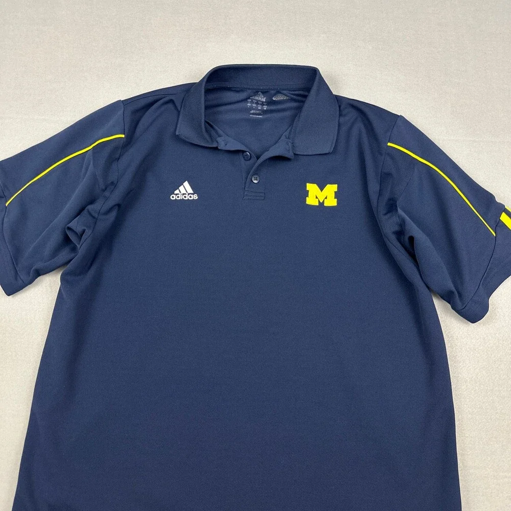 Michigan Wolverines Shirt Men Large Blue Adidas Short Sleeve Basketball L *